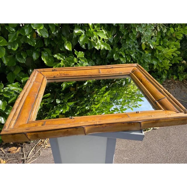 Brown Rattan & Bamboo Mirror, Italy, 1950s For Sale - Image 4 of 9