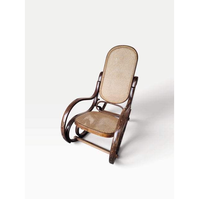 Antique Bentwood Beech and Cane Rocking Chair in the style of Thonet, 1890 For Sale - Image 4 of 18