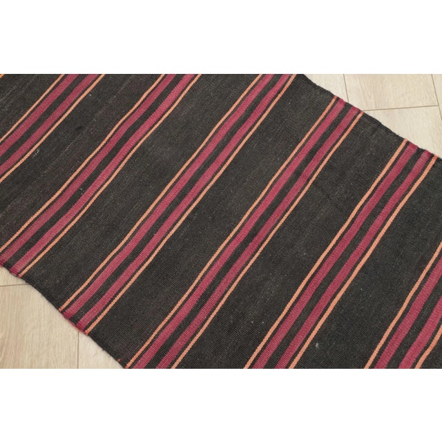 1980s Tribal Black Striped Kilim Small Rug For Sale - Image 11 of 13