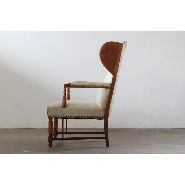 Vintage Earflap Dover Wingback Oak Armchair, Denmark, 1930s For Sale - Image 12 of 18