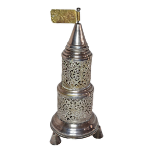19th Century Silver Filigree Besamim Spice Tower Judaica Havdalah Turret W/ Flag