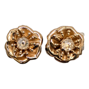 Vintage 1960s Signed Napier Goldtone Flower With Faceted Bead Clip Earrings-2 Pieces