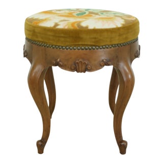 Baker French Louis XV Style Round Needlepoint Footstool For Sale
