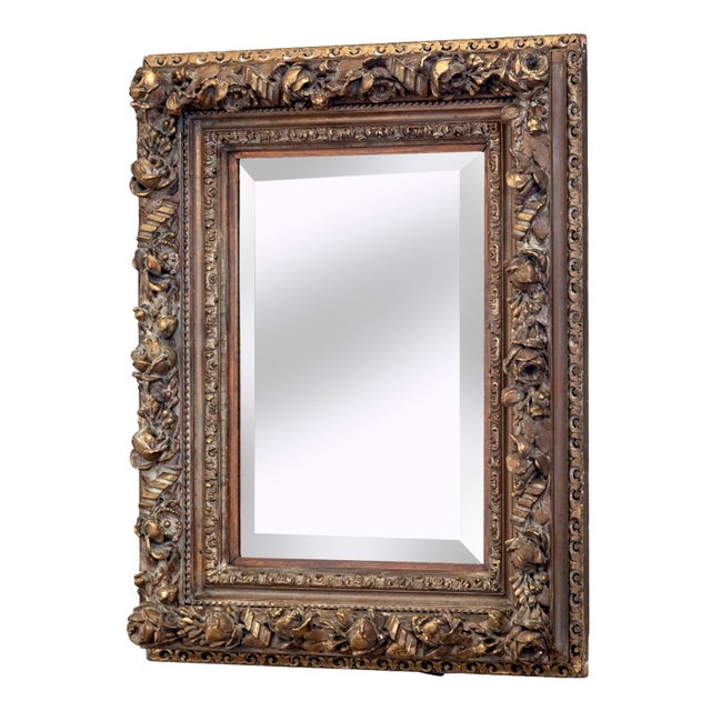 Victorian Late 19th Century Ornate Deep Framed Beveled Mirror With Roses, Blossoms & Buds For Sale - Image 3 of 7