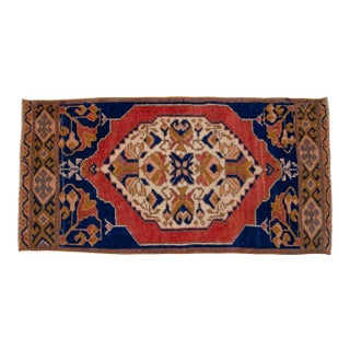 Hand Knotted Oushak Smal Rug. Colorful Rug, Bath Mat, Laundry Kitchen Decor, Entry Decor 1'10" X 3'7" For Sale
