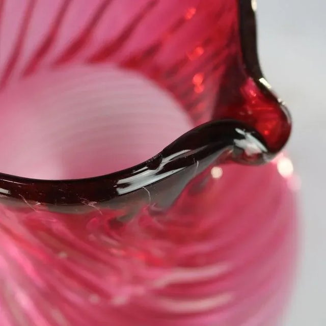 Cranberry Swirl Glass Water Pitcher With Applied Glass Handle 20thC For Sale - Image 10 of 10
