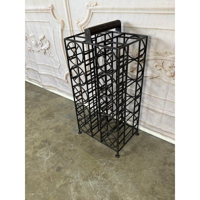 Metal Vintage Black Iron 10-Bottle Wine Rack With Geometric Design For Sale - Image 7 of 9
