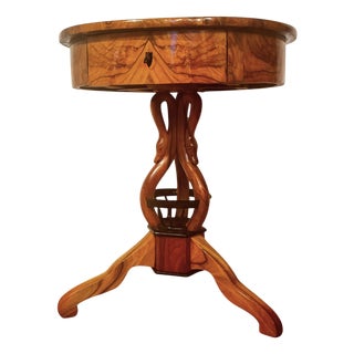 Biedermeier Walnut Side Table with Swans, 1820 For Sale