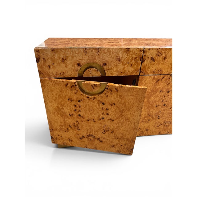 Large Italian Sideboard in Burl Wood and Brass, 1970s For Sale - Image 5 of 10
