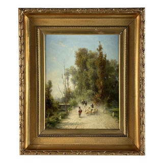 Silvio Poma, Landscape with Shepherds, 1890s, Oil on Canvas, Framed For Sale