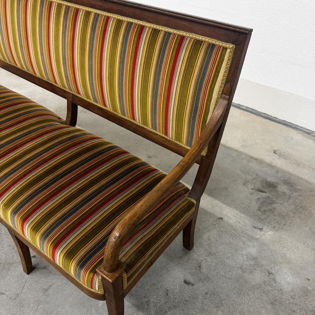 Directoire-Style Striped Walnut Bench, 19th Century For Sale - Image 6 of 8