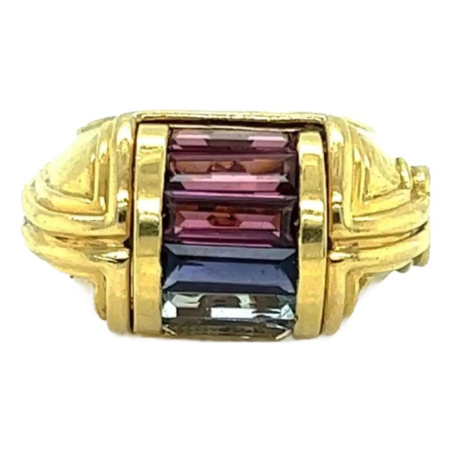 Nouvelle Bague Multicolor Gems 18k Yellow Gold Ring, Size 7 For Sale