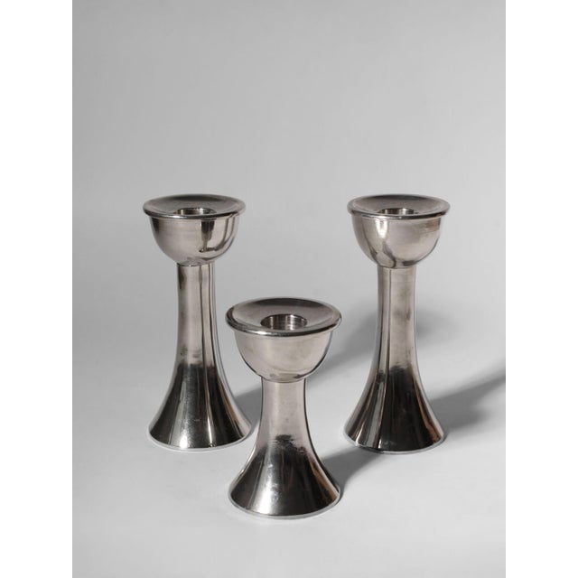 Mid-Century Modern Silver Aluminum Candleholders, 1960, Set of 3, in Flawless conditions. Designed 1960 to 1969