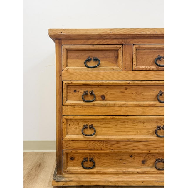 Late 20th Century Mexican Solid Pine Five Drawer Dresser Wrought Iron Pulls Rustic Farmhouse Chest For Sale In Tampa - Image 6 of 13