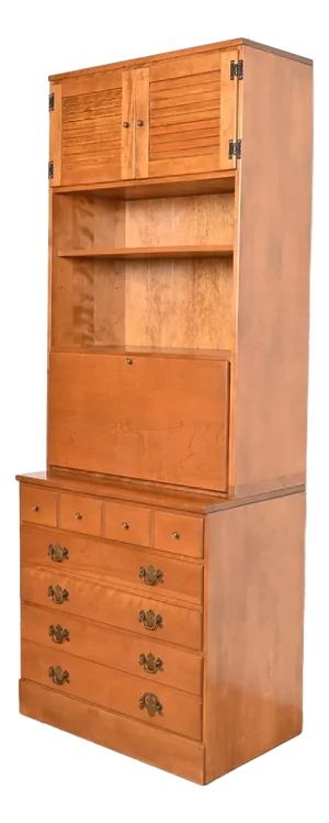 Ethan Allen Early American Solid Maple and Birch Drop Front Secretary Desk With Bookcase Hutch