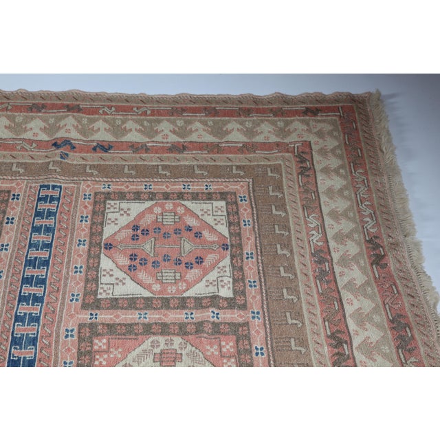 1990s Vintage Handwoven Embroidered Kilim With Geometric Panels - 6' 5'' X 9' 3'' For Sale In Tampa - Image 6 of 15