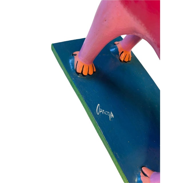 Ceramic Artisan "Two Dogs" Hand Painted Sculpted Clay Lamp by Oaxacan Artist Gabriel Sosa Singed For Sale - Image 7 of 12