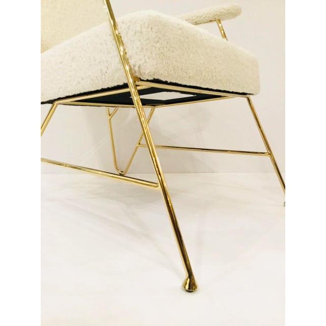 Original Retail $1750, stylish Interlude Home Modern White and Gold Georgie Lounge Chair, sheepskin fabric, brass metal...