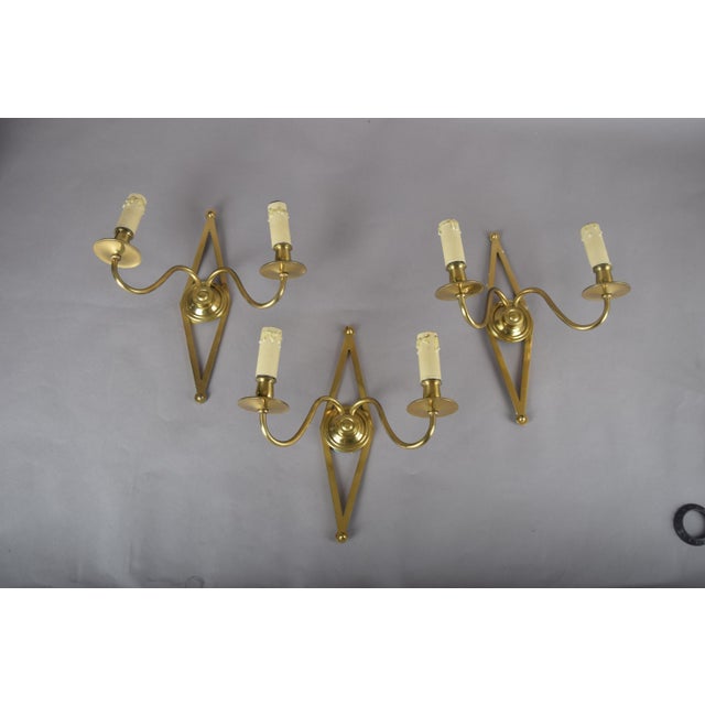French Brass Wall Sconces with Diamond Backplates, 1960s, Set of 3 For Sale - Image 11 of 18