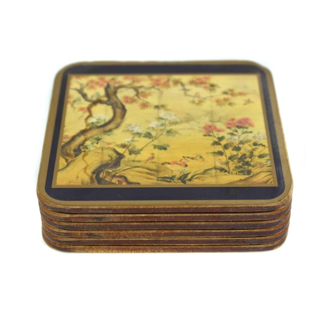 Shabby Chic Late 20th Century Chinese Oriental Screen Style Coasters Made in England - Set of 6 For Sale - Image 3 of 6