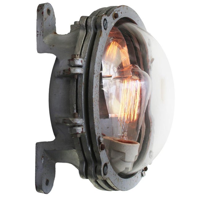 Industrial Vintage French Industrial Grey Cast Iron and Clear Glass Wall Light For Sale - Image 3 of 7