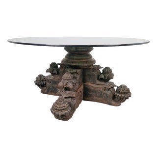 Anglo-Indian Hand-Carved Hardwood and Glass Coffee Table, 1890s For Sale
