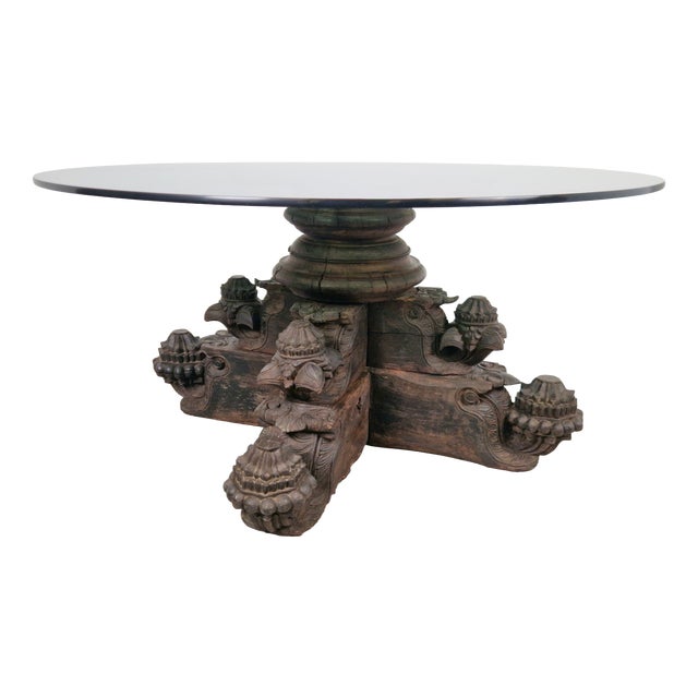 Anglo-Indian Hand-Carved Hardwood and Glass Coffee Table, 1890s For Sale