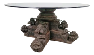 Anglo-Indian Hand-Carved Hardwood and Glass Coffee Table, 1890s