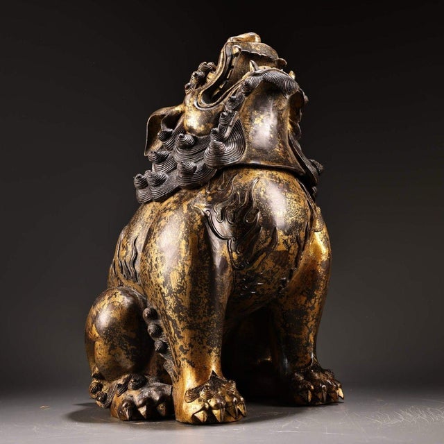 Monumental Vintage Gilt Bronze Guardian Lion Censer - Asian Mythical Beast Incense Burner For Sale - Image 9 of 9