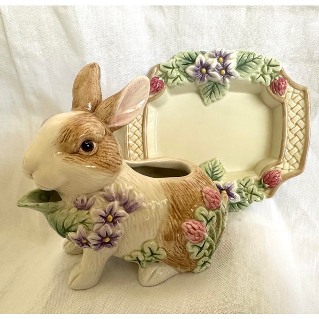 Fitz & Floyd "Botanical Bunny" Creamer with Salt/Pepper Tray. Tray can be used for anything. Perfect for Easter or a...
