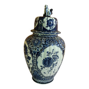 Vintage Delft Foo Dog Topped Ginger Jar Boch