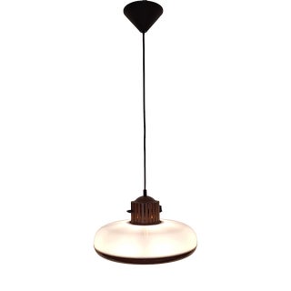 Vintage Ceiling Lamp with Brown and White Plastic Shade, 1970s For Sale