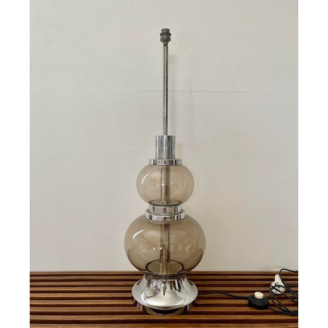 1970s Smoked Glass and Chrome Lamp, Italy For Sale - Image 4 of 8