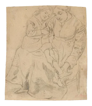 Unknown - Mother and Child - Original Pencil Drawing - Early 20th Century