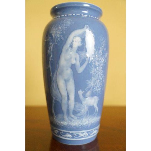 Late 19th Century Pair of Antique Limoges Pâte-Sur-Pâte Blue Porcelain Vases For Sale - Image 5 of 13