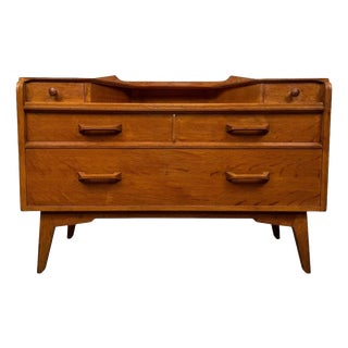 Vintage 20th Century English Golden Oak Low Chest of Drawers For Sale