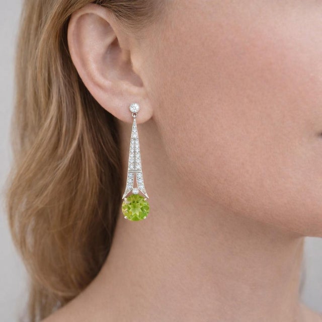 Not Yet Made - Made To Order Art Deco Style Peridot and Colorless Topaz Drop Earrings Silver, Gold, A Pair For Sale - Image 5 of 5