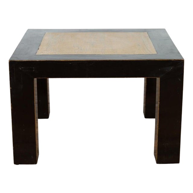 Vintage Chinese Square Coffee Table with Antique Palace Courtyard Stone Inset For Sale