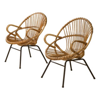 Mid-Century Rattan Armchairs, 1960s, Set of 2 For Sale