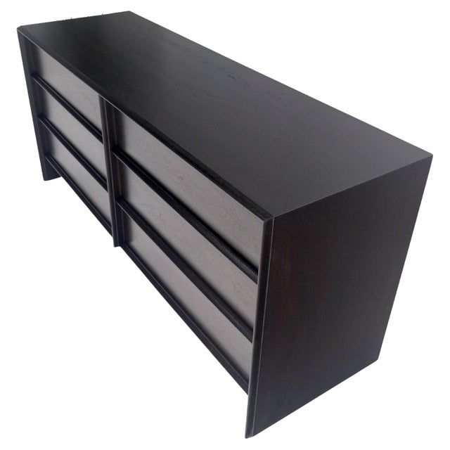 Gibbings for Widdicomb Ebonised Walnut Long 6 Oak Drawers Dresser Credenza MINT For Sale - Image 10 of 16