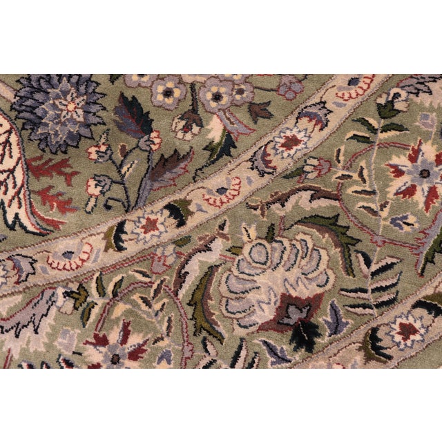Shabby Chic 1990's Botanical Pak-Persian Green/Grey Wool Round Rug- 5'11'' X 5'11'' For Sale - Image 4 of 9