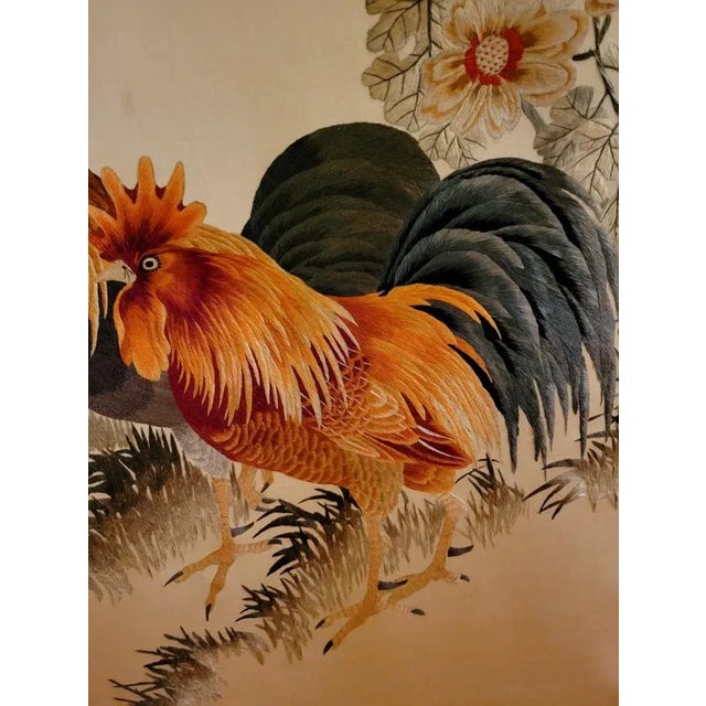 Mid 20th Century Vintage Old Chinese Silk Embroidery of Rooster Scroll For Sale - Image 5 of 13