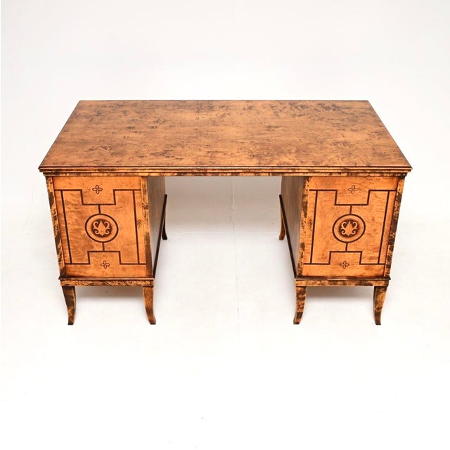 Antique Swedish Biedermeier Style Desk in Satin Birch, 1890 For Sale - Image 3 of 11
