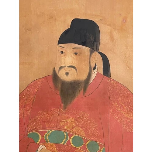 Large 19th Century Chinese Emperor Gaozu of Tang Dynasty Framed Painted Silk For Sale - Image 4 of 10