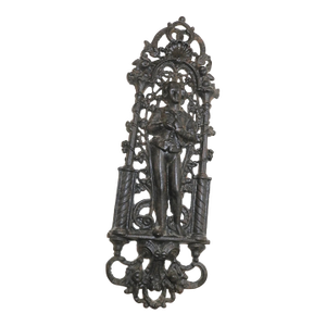 Antique Ornate Figural Heavy Cast Iron Relief Man Smoking Pipe Wall Plaque Art