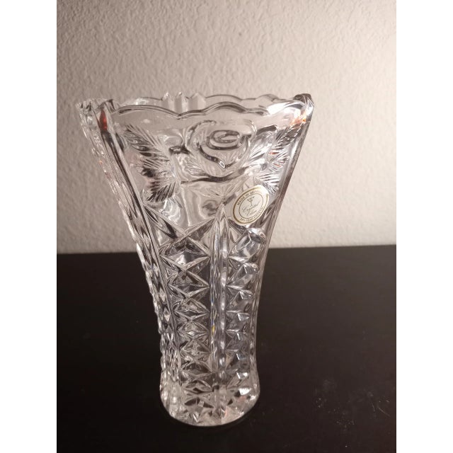 Glass Lead Crystal Clear Germany Etched Vase For Sale - Image 7 of 7