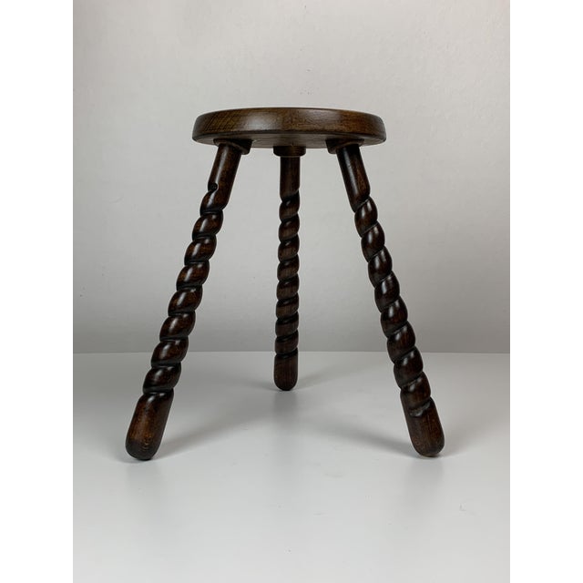Mid-Century Modernist French Brutalist Wood Turned Tripod Stools, 1950s, Set of 2 For Sale - Image 10 of 18