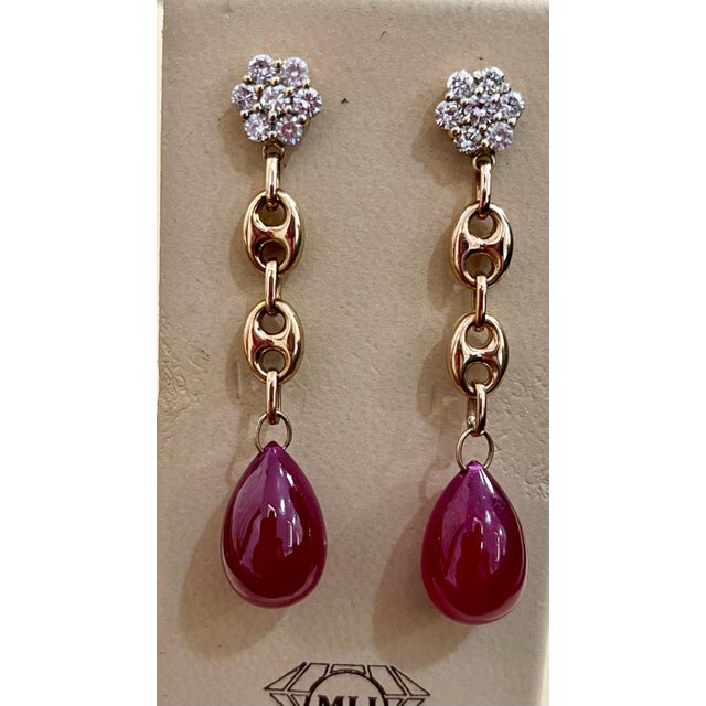 45 Carat Ruby Drop and Diamond Hanging/Chandelier Earrings 14 Karat Yellow Gold For Sale - Image 9 of 18