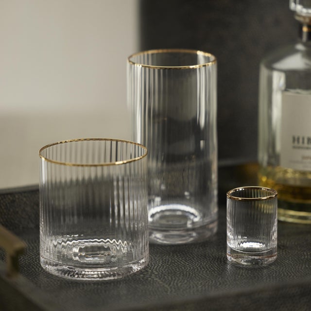 Optic Highball Glasses with Gold Rim, Set of 6 For Sale - Image 4 of 5