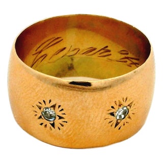 Antique Victorian 18k Gold Diamond Star-Set Gypsy Cigar Band Ring, Size 8.5 For Sale